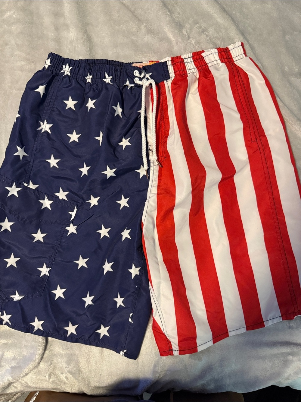 Large Patriotic Stars & Stripes Men's Swim Shorts - Red, White & Blue